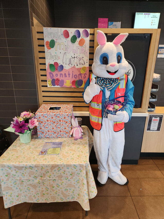 The Easter Bunny greeted guests at the Stanley McDonald&rsquo;s on April 16, handing out Easter eggs to children and helping raise funds for Ronald McDonald House Charities. Photo by Danielle Boos.