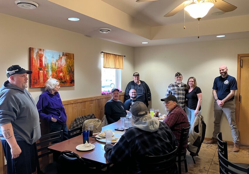 Stanley American Legion Post 112 and VFW Post 2711 held a veterans outreach Saturday, April 12 at 4 p.m. at Martino&rsquo;s Restaurant in Stanley. County Veterans Service Officer Peter Johnston (at right) was present to give a presentation on veterans benefits, sharing both opportunities and what to be aware of when applying.