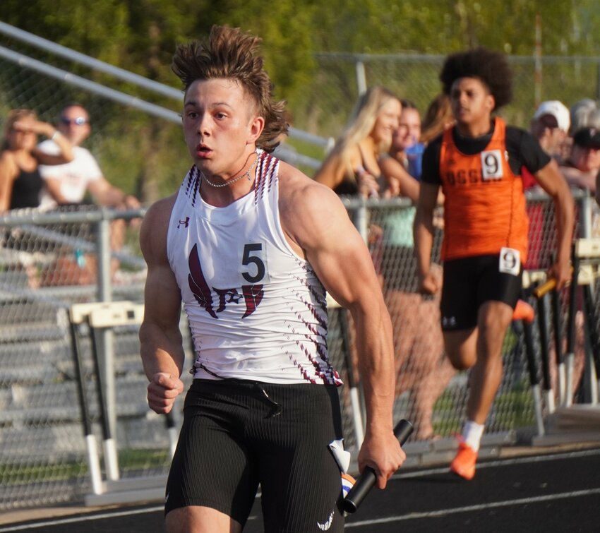 Prescott senior Ethan West starts a sprint during an early season meet.