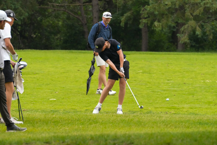 One aspect of David Bauer’s game is his fierce competitiveness. Once he steps on the links, he is laser focused on getting the job done and he rarely breaks that concentration. On day two of the state tournament, he may have been ribbed a little to look like he is having fun too, and he really was. The threesome he was part of was having a little laugh while waiting for the group in front of them.