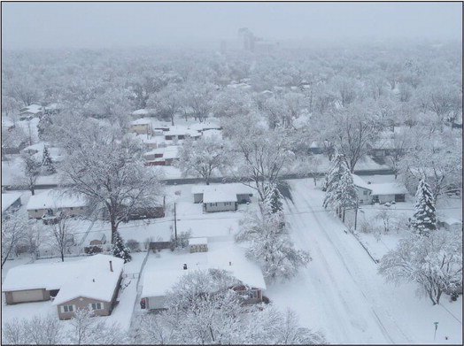 A view of Hastings from above, taken last Wednesday, in the midst of a snowfall near 15” reported in the area. To date, the Twin Cities reports the most snow to this point in the calendar in 30 years. Photo submitted
