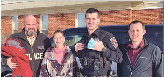 From left are Community Engagement Officer Dan Schoen, Alexa Shelton, School Resource Officer Luke Landgraf, and Detective Pat Young. Image from Cottage Grove Police Facebook page.