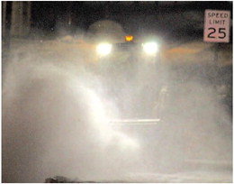 Up early last Tuesday as temperatures dipped below zero in the area, Stanley public works was busy scraping the curb and brushing sidewalk snow on East Maple, making sure the cold season didn’t cause trouble, before it makes its yearly exit. Punxsutawney Phil the Groundhog, meanwhile, is due to make his predictions this week, after press time. Photo by Joseph Back.