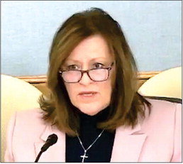 Kathy Bernier speaks December 13 at a press confernece addressing election integrity. The former town and county clerk turned senator attended the press conference to speak out against claims of fraud in the 2020 Presidential election, which had been causing threats to election poll workers and their families.