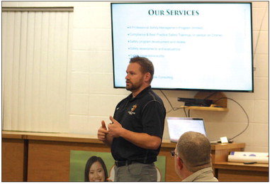Dustin Thompson of Keeping Safety Simple made a pitch to the Council November 14 for safety traininig services, an offer the City took Keeping Safety Simple up on to the tune of $14,400 for 12 days a year. Photo by Joseph Back.