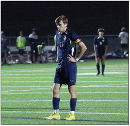 River Falls senior captain Zack Nye awaits the first of his two penalty kick opportunities against Hudson on Tuesday, Sept. 13. Nye cashed in both goals to propel River Falls to a 2-0 shutout victory over the rival Raiders. Photo by Reagan Hoverman