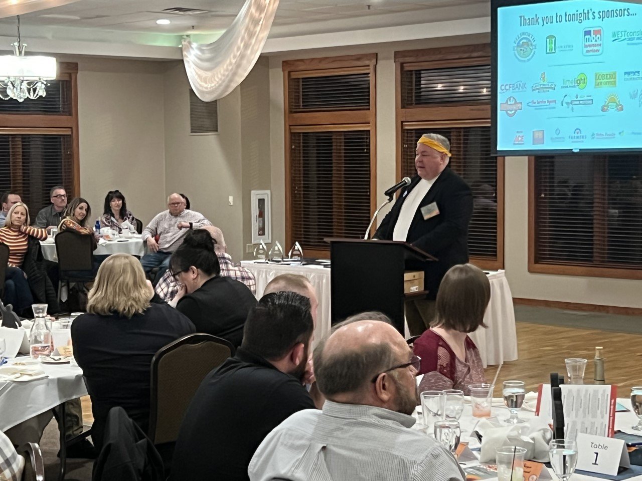 Ellsworth Area Chamber of Commerce President Paul Bauer was in the spirit for the “Time to Boogie” themed award banquet Monday, Feb. 20 at Kilkarney Hills in River Falls.