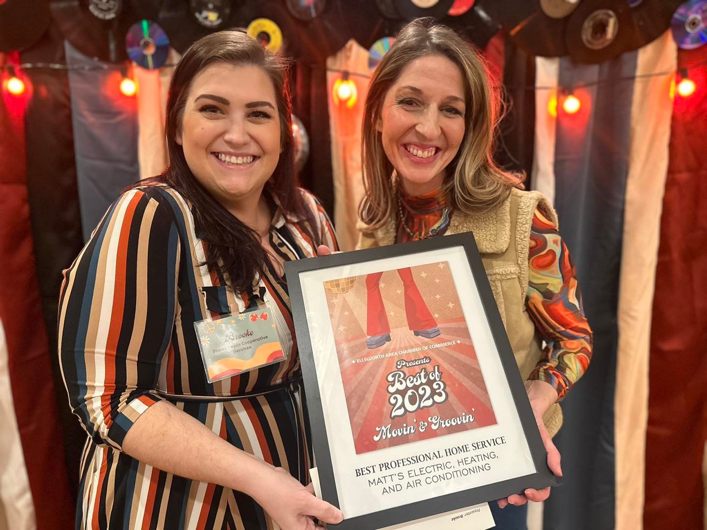 Ellsworth Chamber Board Director Brooke Cupp (left) and Becky Beissel, Chamber executive committee team member, accepted the Best Professional Home Service award on behalf of Matt’s Electric, Heating & Air Conditioning Feb. 20.