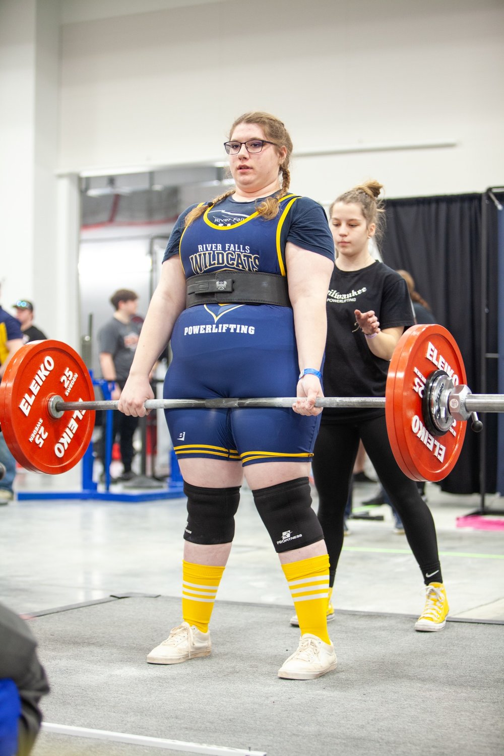 A River Falls High School powerlifter competes in the deadlift portion during a tournament earlier this season. The River Falls powerlifting team is a coed club that features nearly 70 student-athletes ranging in age from sixth grade to senior.