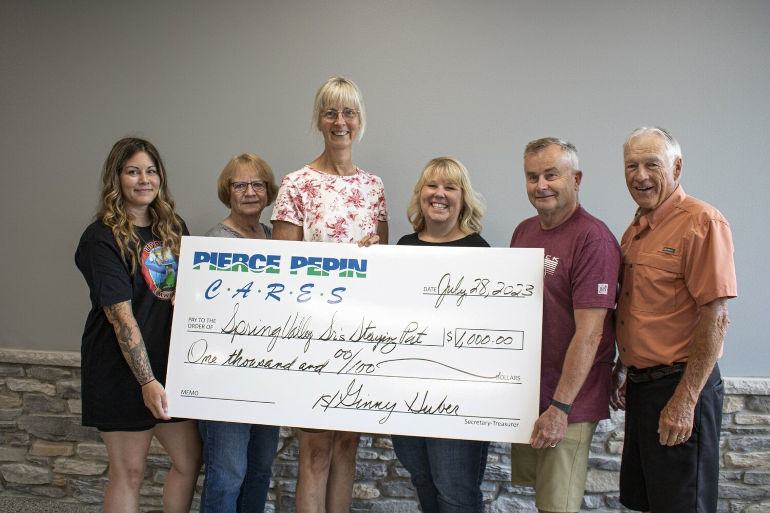 The Spring Valley Seniors grant will be used to include a second instructor for its Strong Bodies Fitness program. Pictured (from left): Cari Cornelius, Janice Ottman, Sue Christopher, Charity Lubich, PPCS vice president, member relations and human resources; Don Fritz, and Rich O'Connell.