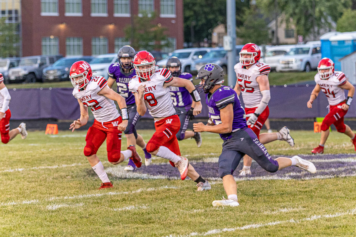 Quarterback Griffin Blomberg rushing the ball Friday vs. the Amery Warriors.