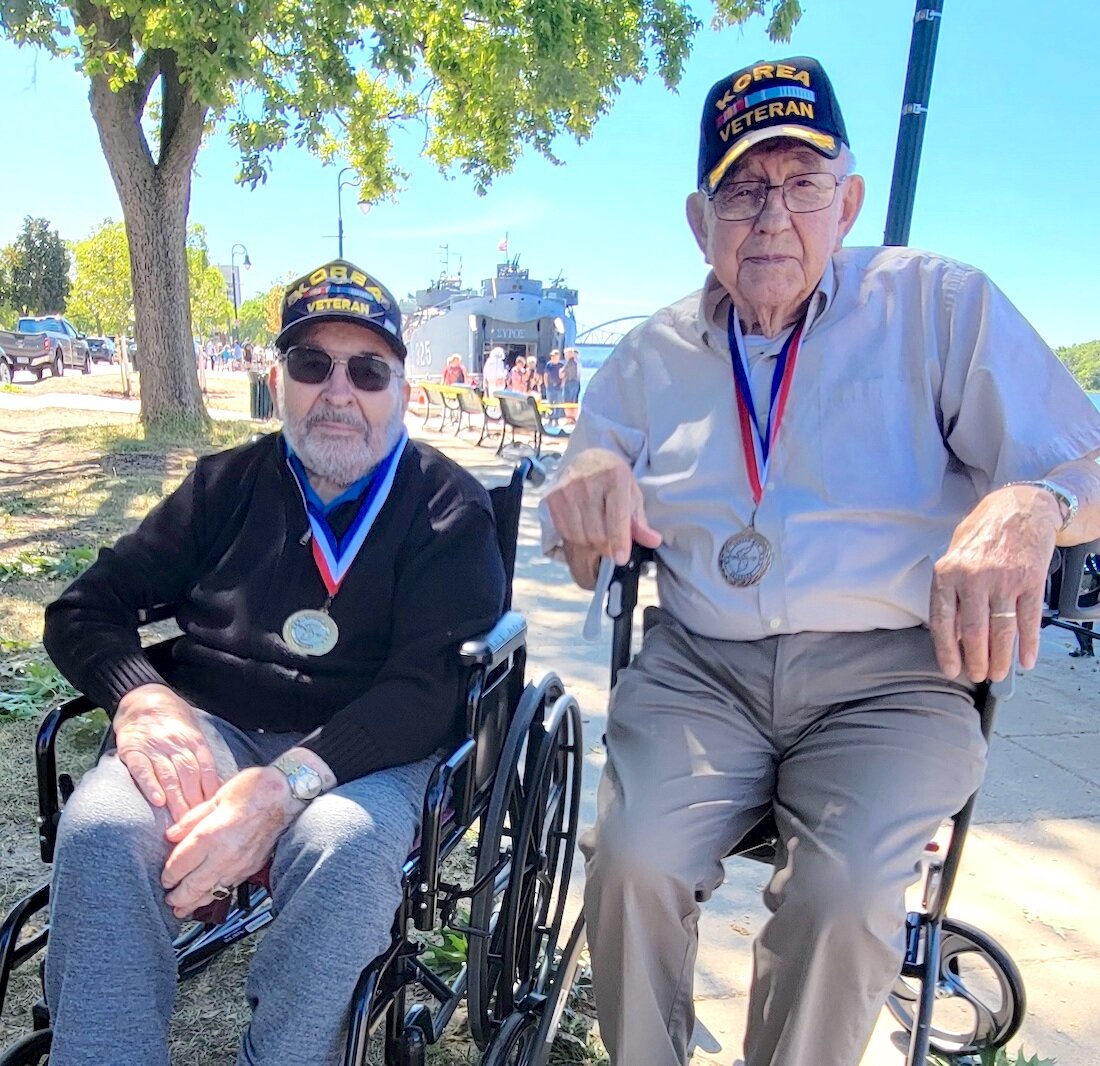 Korean War veterans Fred Wisnewski (left) and Jack W. Caswell toured Landing Ship 325 at La Crosse last week,  courtesy of the Stanley VFW/American Legion.