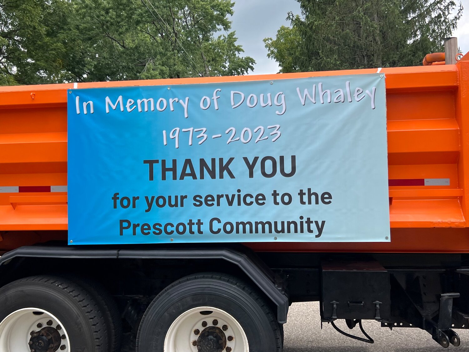 A City of Prescott Public Works Department truck in the parade featured a sign stating, “In Memory of Doug Whaley.” Whaley, who worked for the public works department, was on his way into Prescott earlier this year to salt icy roads when he stopped and helped a motorist on Highway 35 whose vehicle went in the ditch. He was struck and killed by another motorist.