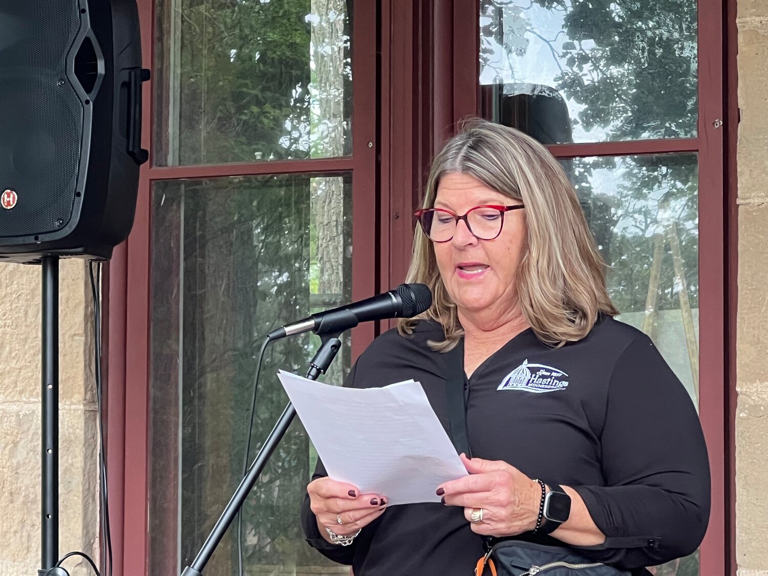 Hastings Mayor Mary Fasbender read the Gettysburg Address both Friday and Saturday afternoon on the front porch of the LeDuc Historic Estate at the Dakota County Historical Society Civil War Weekend.