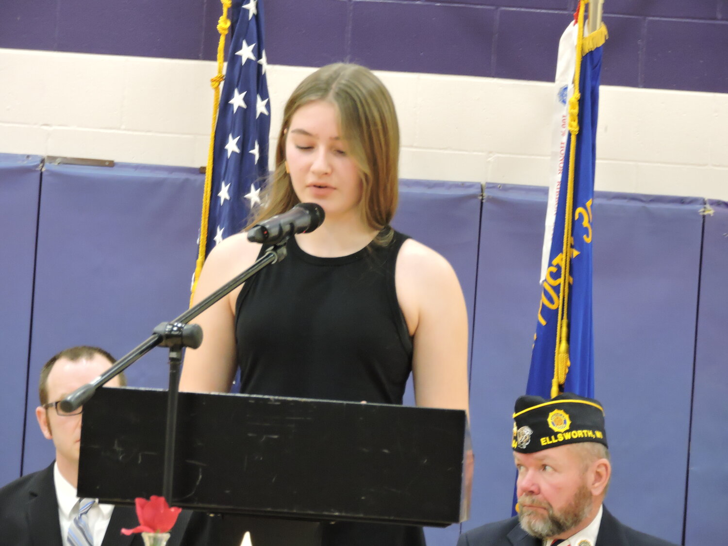 EMS eighth grader Sophia Place read a poem about the Quilt of Valor for the EMS Veterans Day program Nov. 10.