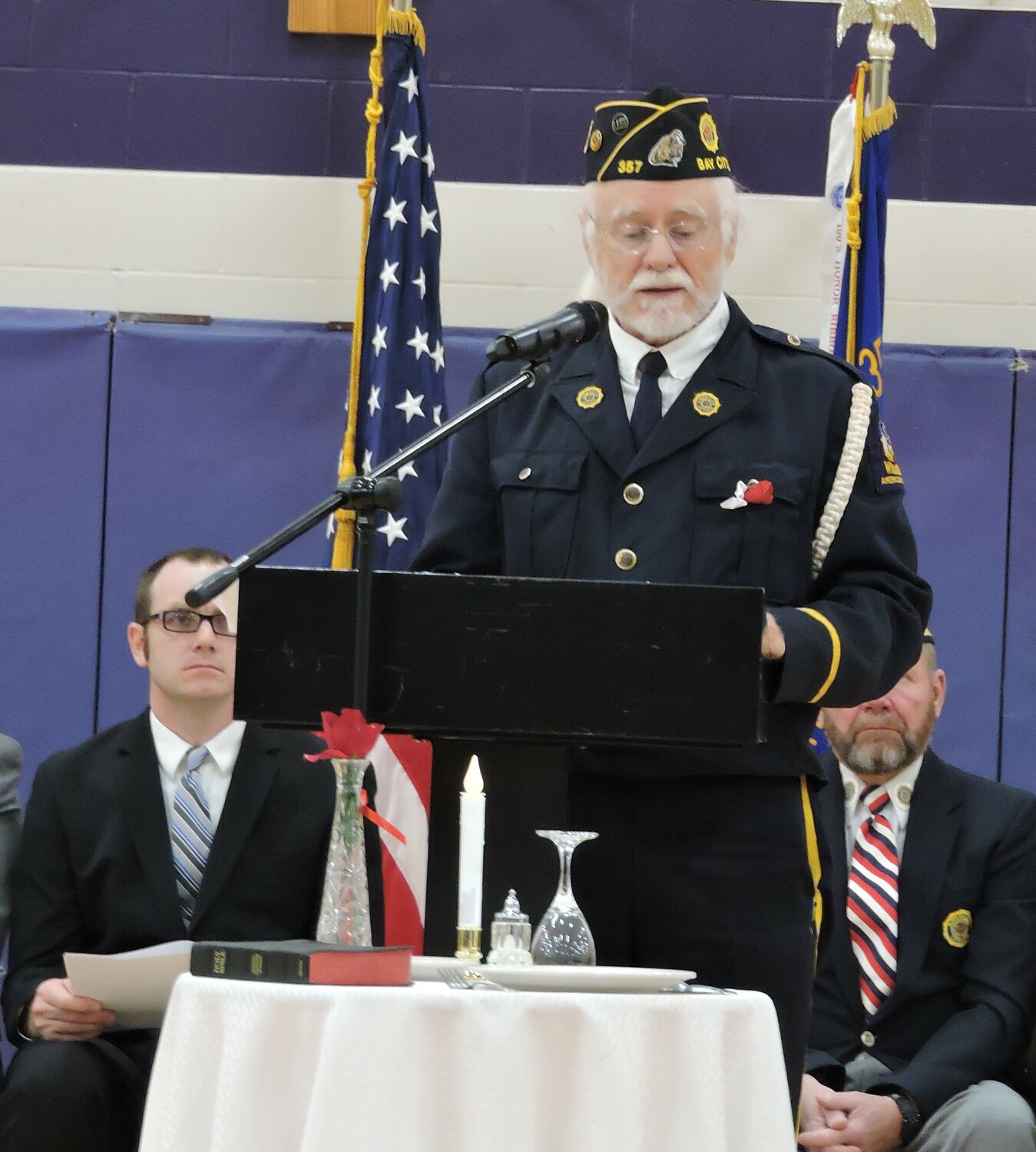Mike Nelson reads the names of Pierce County deceased Korean War Era veterans at the Ellsworth Veterans Day ceremony Nov. 10.