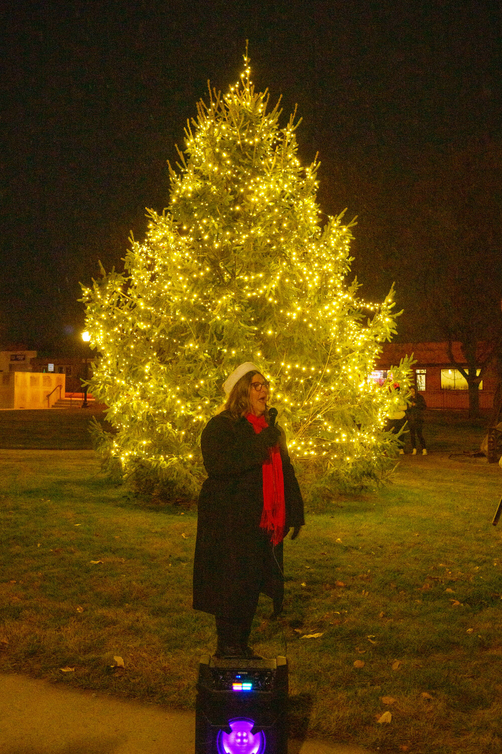 Mayor Mary Fasbender was the host for the tree lighting at City Hall on Saturday at the end of the Holiday Hoopla