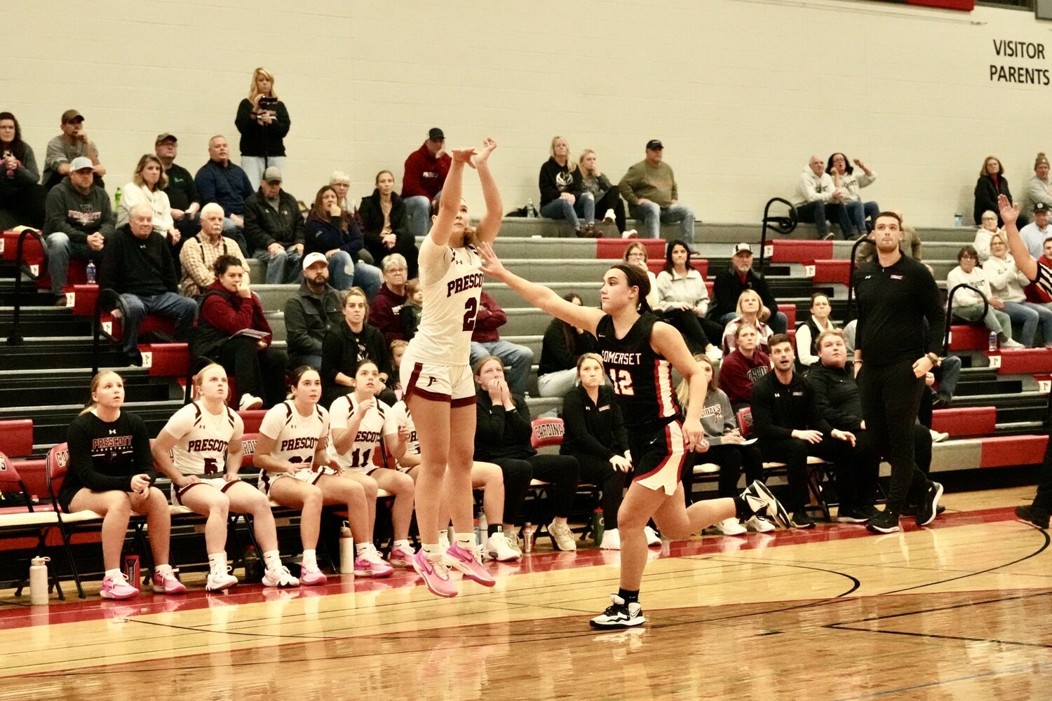 Budding star for the Cardinals, sophomore Violet Otto makes the game winning shot against Somerset on Tuesday.