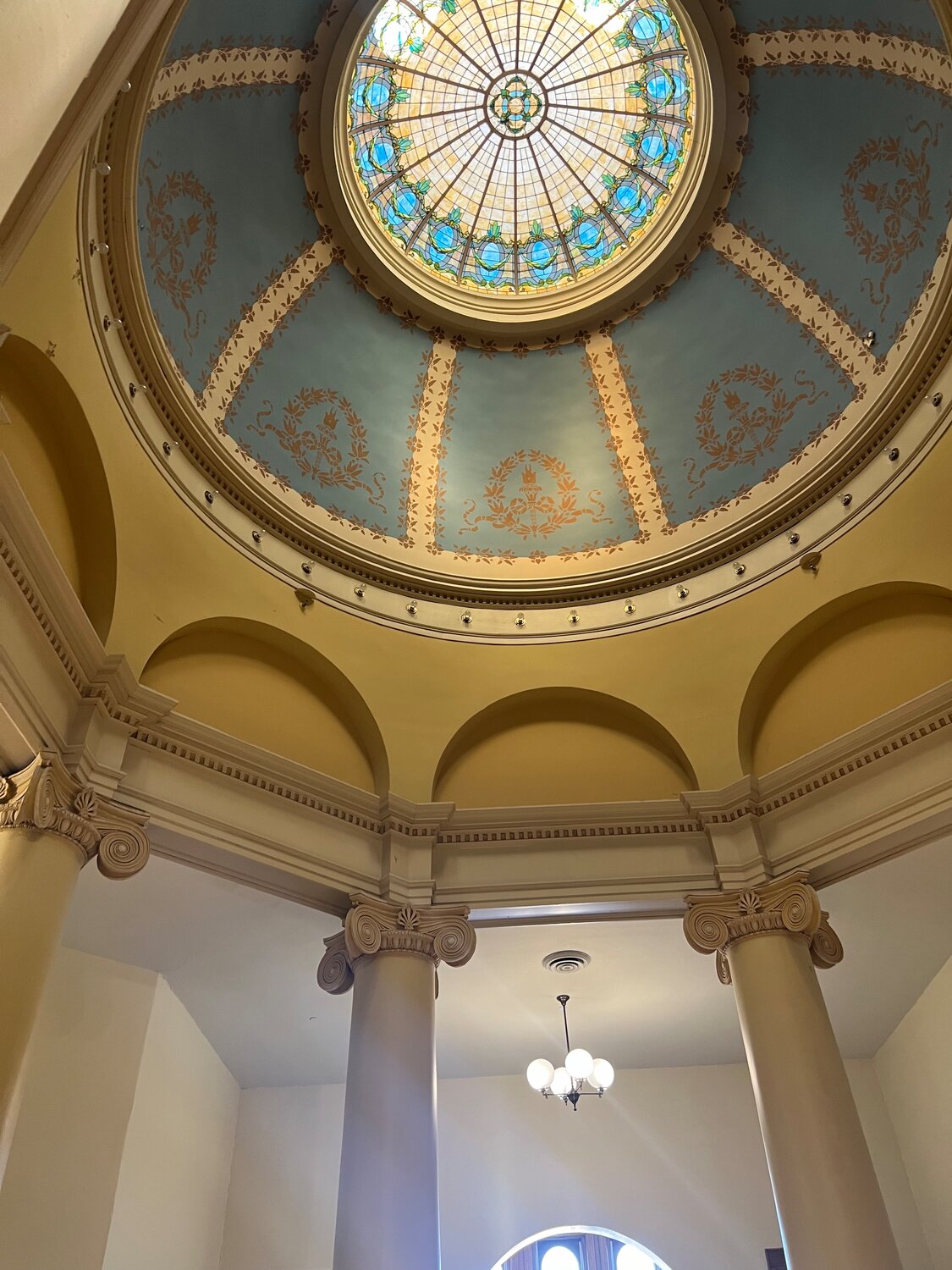 Renovations are planned this year on the outside of the Hastings City Hall dome. A false ceiling under the dome was removed when the City of Hastings bought the building. It had been installed during World War II when fear existed that buildings in the United States could be bombed, and that light from the dome would be visible from above.