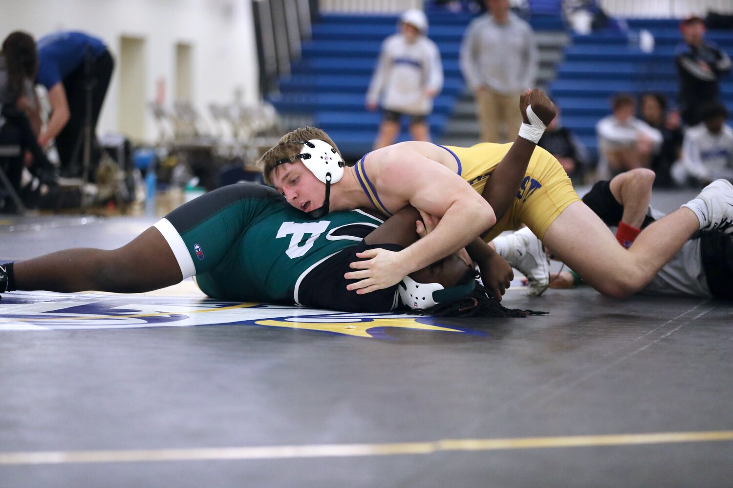 Derek Steinke continues to pile up pins. He wrestled against a Park opponent Friday night.