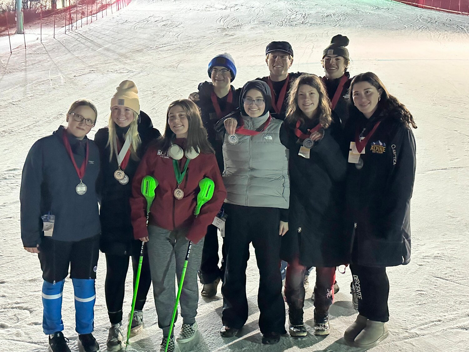 Afton Invite Boys and Girls combined team’s 2nd place Left to right: Li Ferguson, Abbi Pelava, Kate Nowak, Cole Caturia, Maddie Paulson, Jackson Reents, Maddie Herdt, Finn Caturia, and Claire Montgomery