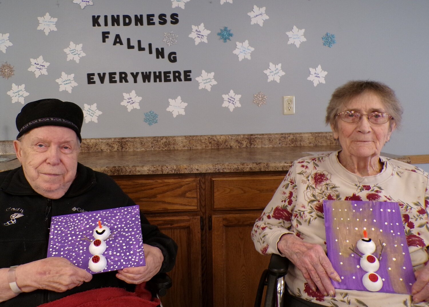 Residents at Plum City Care Center made cute snowmen during a recent crafty corner activity, even though there is no snow outside.