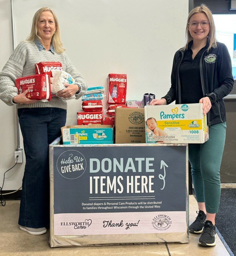 Betsy Byker, United Way of St. Croix Valley Success By 6 Program Director, and Olivia Girdeen, Ellsworth Cooperative Creamery Ellsworth Retail Store Manager.