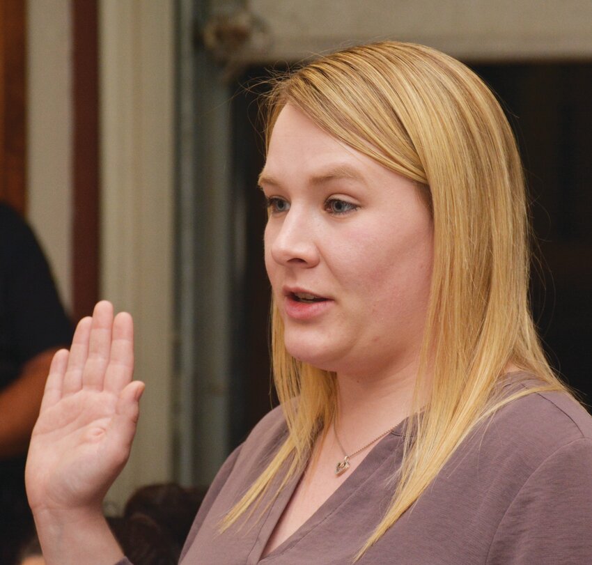 Brooke Cottle takes the oath of office as a new member of the Kansas Village Board. She filled the final vacancy on the board during the Wednesday, Sept. 6, village board meeting.