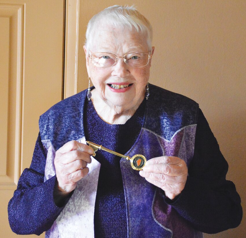 Marge Houghland celebrated her 90th birthday on Jan. 14. She received a key to the city of Paris from Mayor Craig Smith and had two festive birthday celebrations.