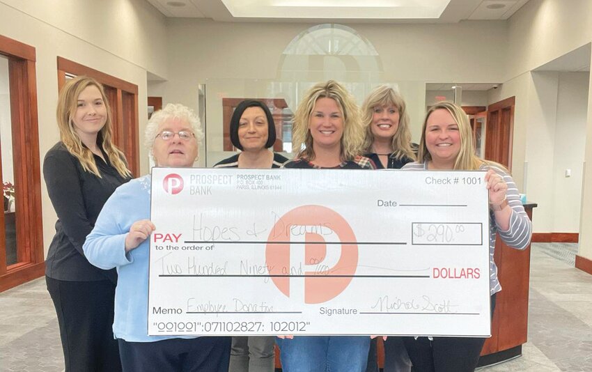 Prospect Bank employees donated more than $250 to Hopes and Dreams in Paris with money raised through employees' casual Friday campaign. The annual campaign raises money for multiple local charities.