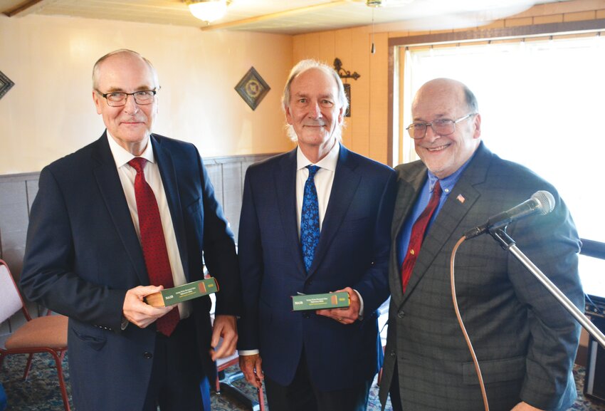 From left to right, Horizon Health CEO Ollie Smith, Mayor Craig Smith and Jack Hoffman pose for a photo during Thursday morning&rsquo;s National Day of Prayer Breakfast. Ollie Smith and Craig Smith were both recognized for their service to Paris.