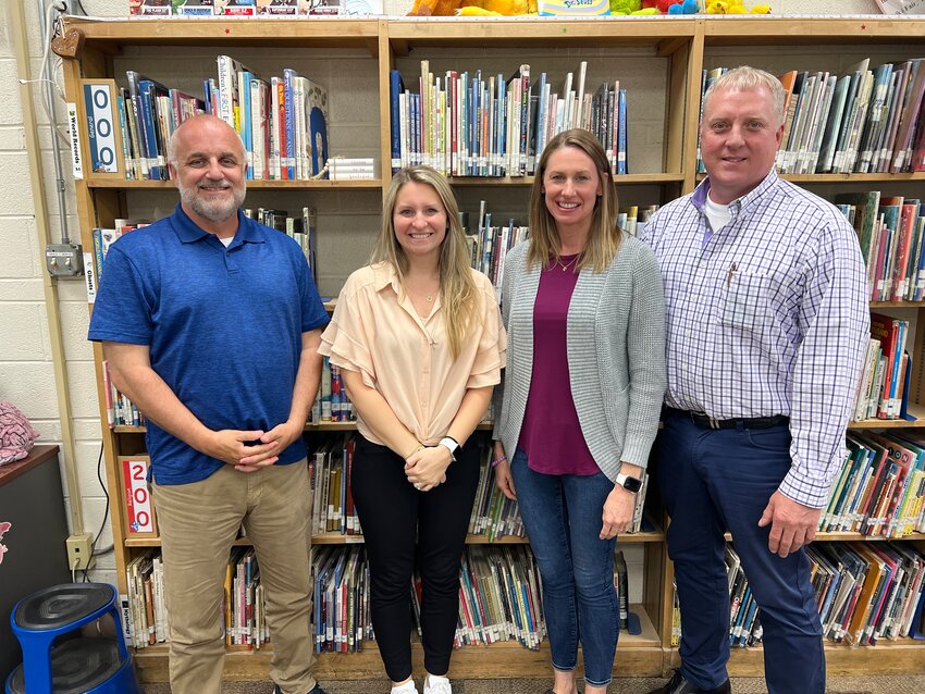 Four members of the Crestwood CUSD #4 school board renewed their terms as two-year and four-year members of the board following the April 1 election. Standing left to right are Mike Reed, Beth Keys, Shelby Phipps and Jim Blue.