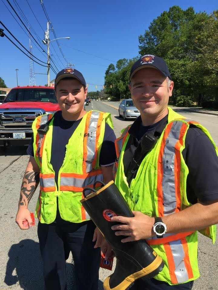 PROUD PALS: Among the Johnston firefighters who worked on this year&acirc;&euro;&trade;s MDA drive were Josh Bloschichak and Chris Brandmeier.