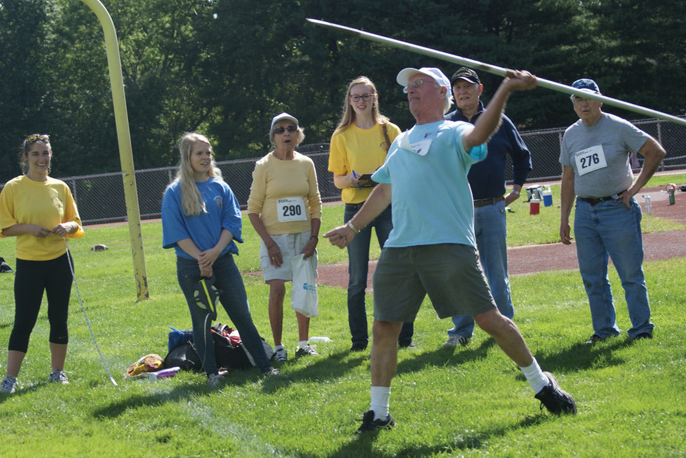 PERFECT FORM: Ian Sanderson, 77, displays nearly perfect form with his javelin throw.