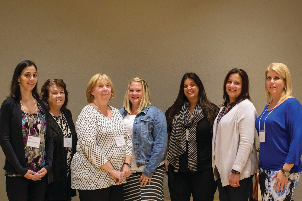 PURSUING ACHIEVEMENT: Twelve Cranston public school teachers have been selected to participate in a new English as a Second Language Instruction training program. Pictured, from left, are Lisa Barrentine, Sheila Grace, Mary Colannino, Dawn Renaud, Mia Acciardo, Superintendent Jeannine Nota-Masse, and Kristin Ward attending the program&rsquo;s kick-off last week.