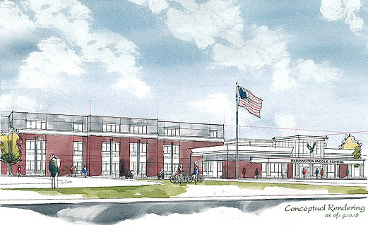 A rendering of the new middle school in Barrington.