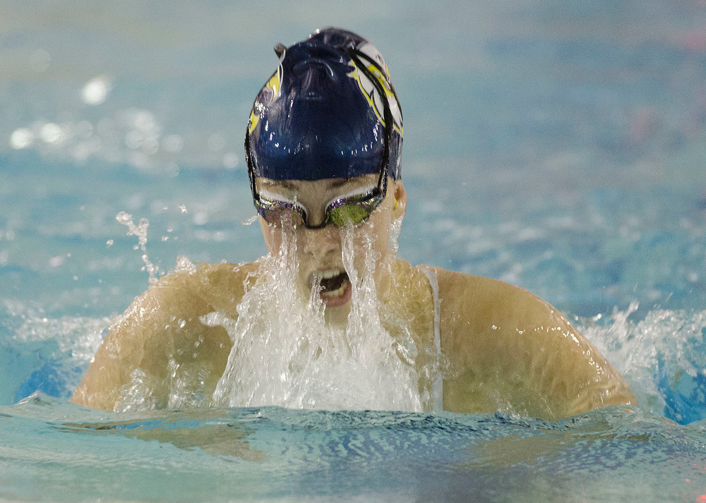 Cali Diehl swims the breast stroke during the 200 IM against rival LaSalle at the Bayside YMCA on Friday night.