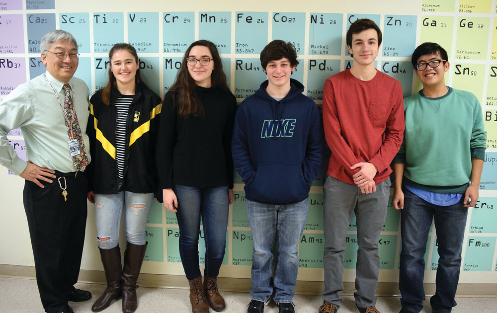 OCEAN STATE OF MIND: Cranston East is headed back to the Quahog Bowl, an ocean science knowledge competition, for the 13th time. From left to right: Coach Howard Chun, Ashley Paquin, Leah Struminski, Noah Gibb, Eli Hill and Sean Su.