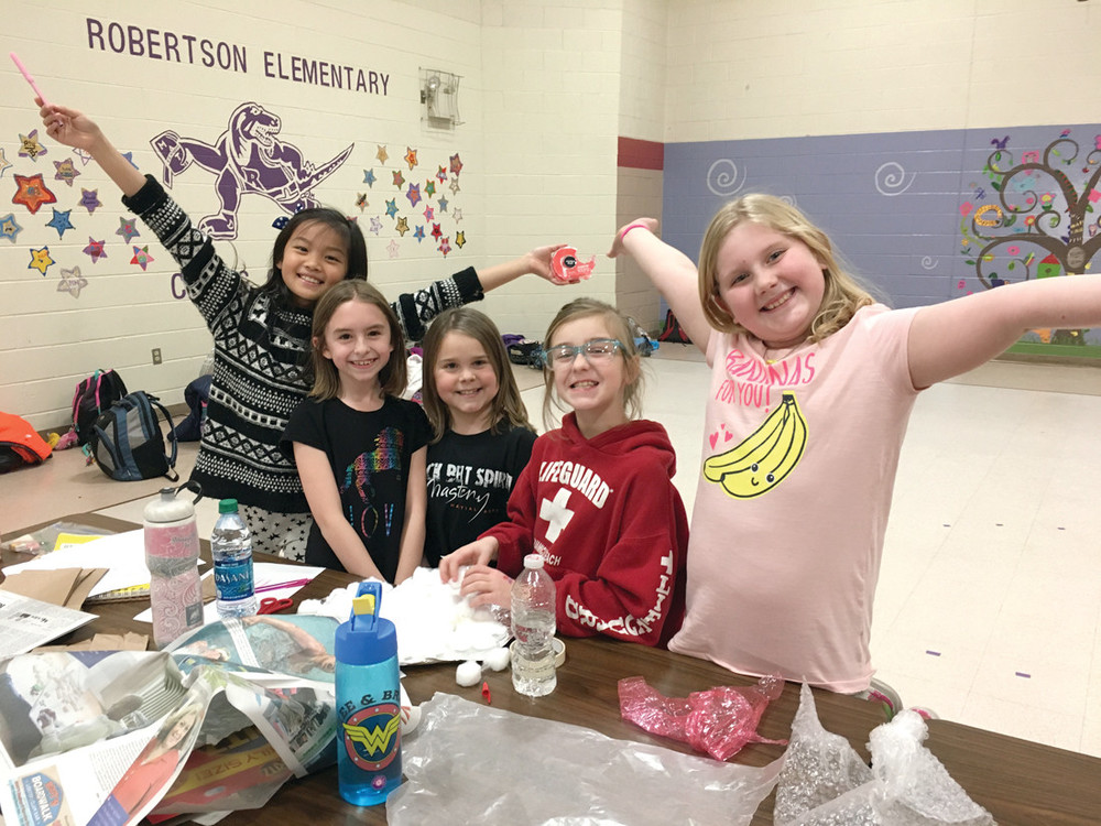 &ldquo;SO MUCH FUN&rdquo;: Third graders Sabrina Chen, Mackenzie Chianca, Alexis Humphrey, Pasqualina Porreca and Hannah Chasse show their excitement for the Design It! program at Robertson.