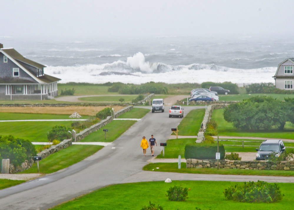 Tropical storm waves roll into Little Compton near Warren&rsquo;s Point a few years ago.