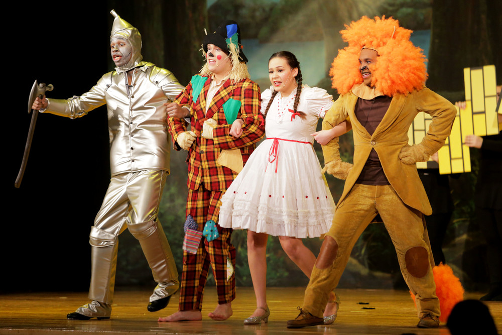 Tin Man played by Zion Hall, Scarecrow played by Jordan Sousa, Dorothy played by Allana Turcotte and Lion played by Danny Strother sing &quot;Ease On Down the Road&quot; in the East Providence Production of &quot;The Wiz&quot;.