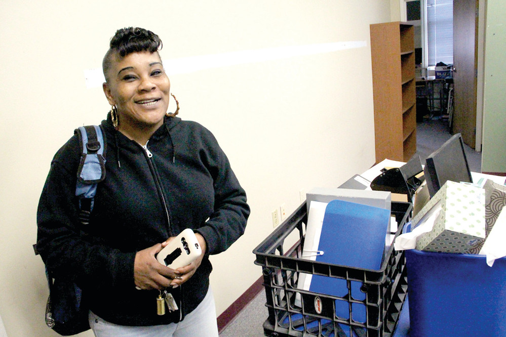 ON THE MOVE: Vivian Braxton is one of more than two dozen Westbay Adult Education Academy students that left classrooms in Buttonwoods Community Center this week for temporary facilities at the agency&rsquo;s administrative offices. NEIT on Post Road will become the future home of the academy.