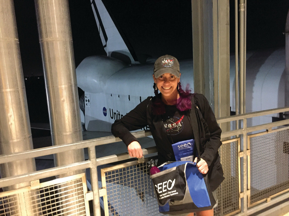 POSING WITH HISTORY: The Space Shuttle behind Gamba was one of many sights she visited during her time in Houston.