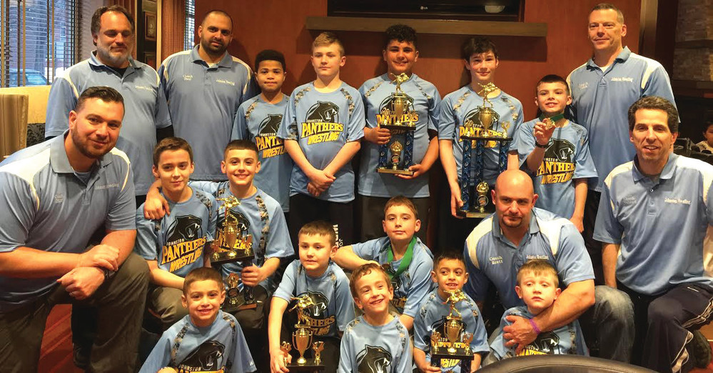 TRAVELING TROUPE: This is the Johnston Youth Wrestling team and coaching staff that traveled to Portland, Maine, last weekend for the annual Marshwood Invitational Tournament that featured upwards of 1,000 kids from a number of states throughout the northeast.