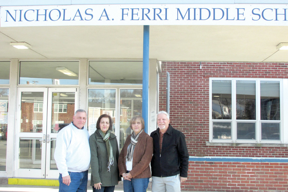 REMEMBER WHEN: Johnston High School alums Don Iafrate, the Quaranta twin sisters &ndash; Jean Quaranta LaFazia and Judy Quaranta Santilli &ndash; stand in front of Nicholas A. Ferri Middle School, where they began their high school careers and graduated from in 1967. They&rsquo;re also part of the committee that&rsquo;s planning the Class of 1967 50th Reunion.