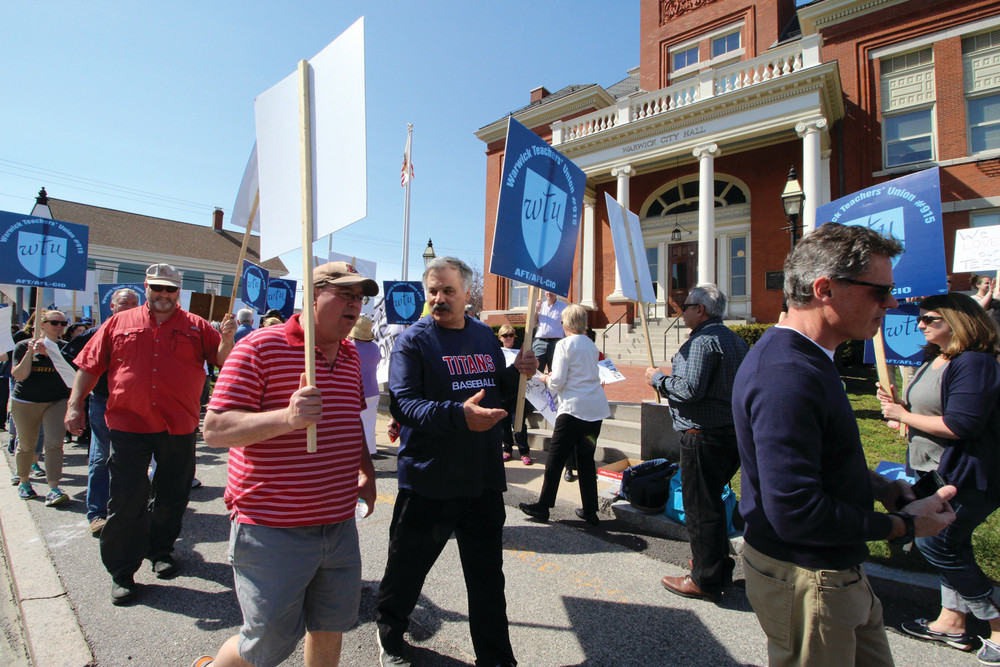 PICKETS: The Warwick Teachers Union mounted an informational picket Tuesday at City Hall placing the blame for the lack of a contract on the School Committee, superintendent and the mayor.