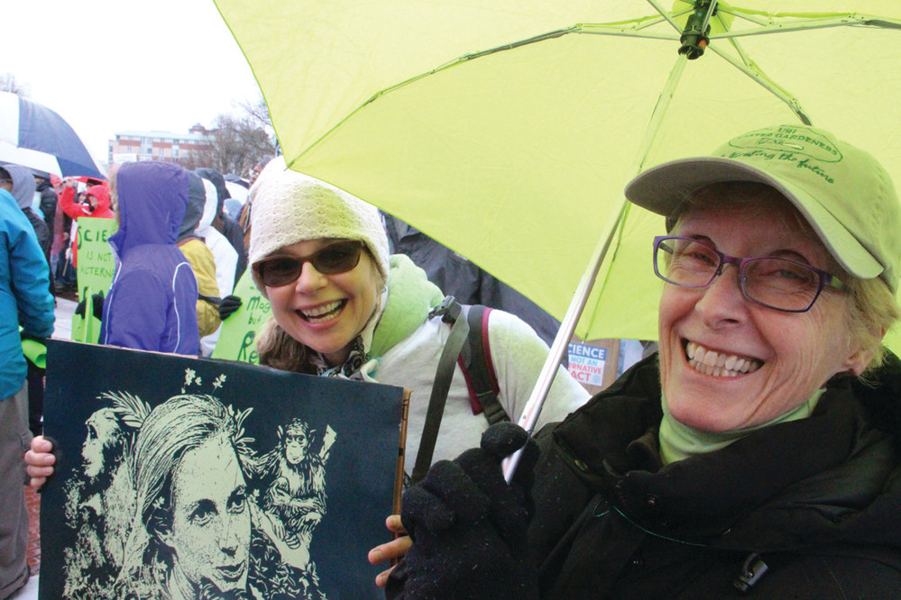 A UNITED MESSAGE: Kathy Schnabel and Sue Dunn, both Master Gardeners, attended the march in support of saving our Earth and &ldquo;all its creatures.&rdquo;