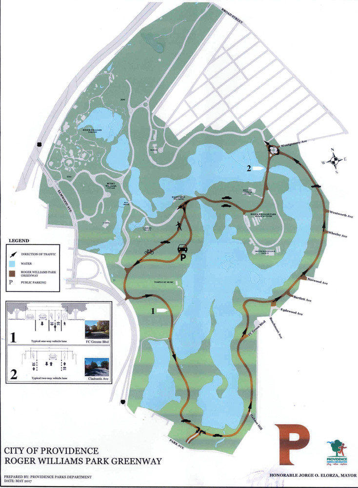 NEW LOOK: The new map of the Roger Williams Greenway shows the impending one-way design.