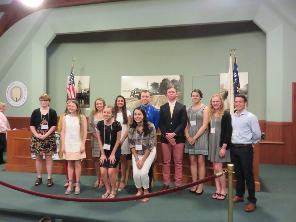 This year's scholarship award winners pose for a group photo following Tuesday night's award ceremony inside the Barrington Town Hall.