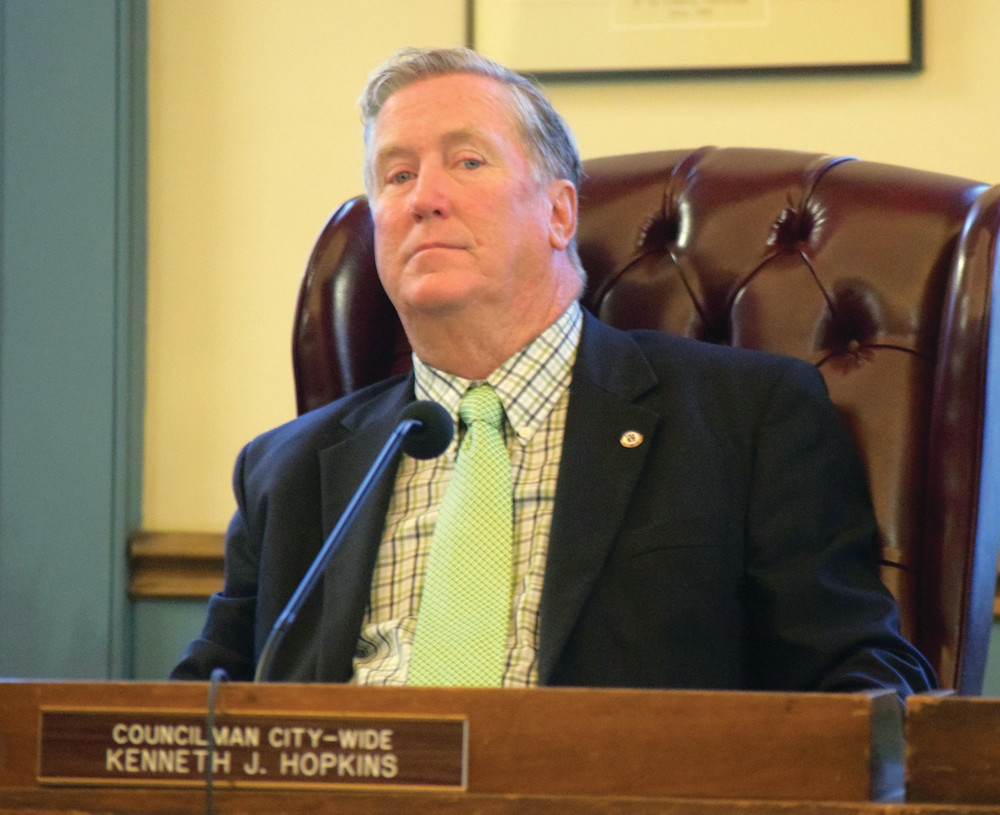 NEW TO THE COUNCIL: First-term citywide councilman Ken Hopkins listens in during Monday&rsquo;s City Council meeting.